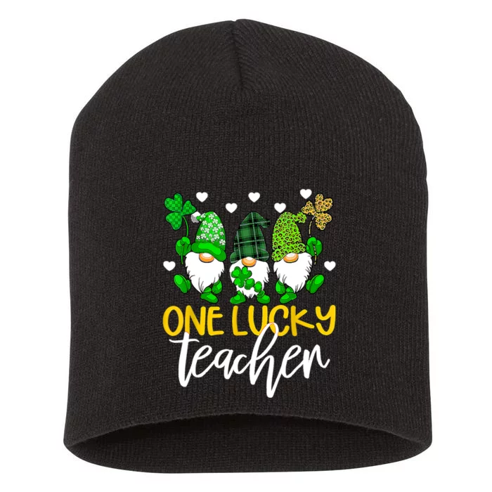 One Lucky Teacher Gnomies St Patrick's Day Gnome Shamrock Short Acrylic Beanie