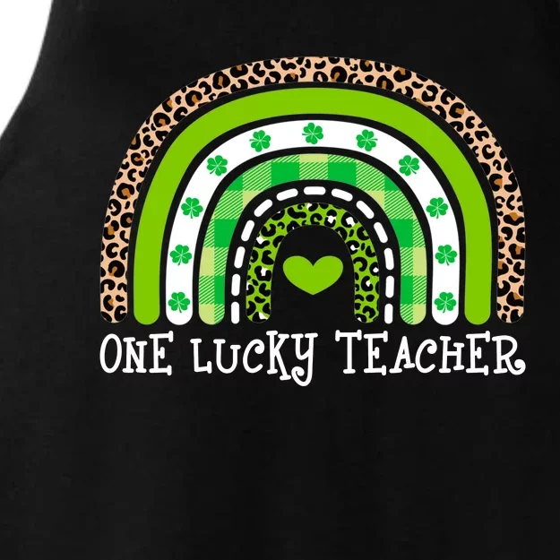 One Lucky Teacher Rainbow Leopard Ladies Tri-Blend Wicking Tank