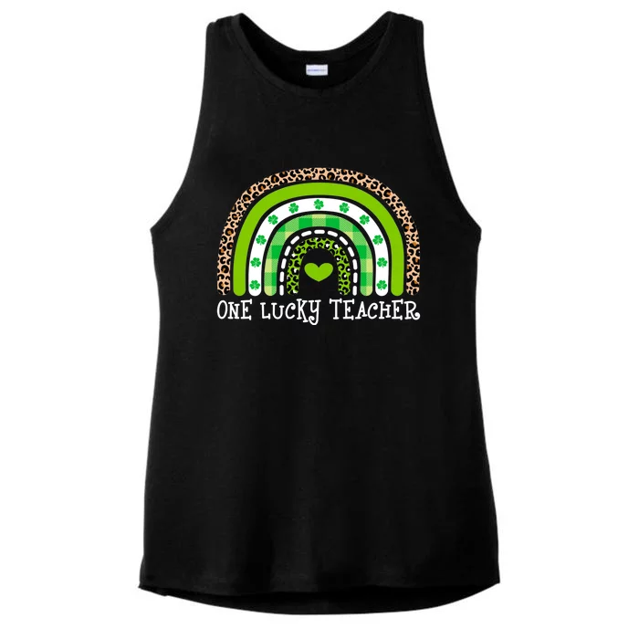 One Lucky Teacher Rainbow Leopard Ladies Tri-Blend Wicking Tank