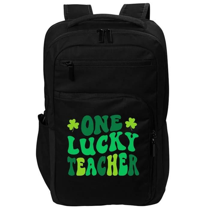 One Lucky Teacher Retro Groovy Shamrock St Patricks Day Impact Tech Backpack