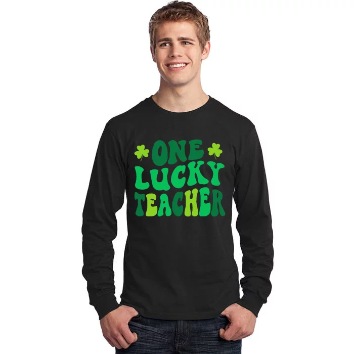 One Lucky Teacher Retro Groovy Shamrock St Patricks Day Tall Long Sleeve T-Shirt