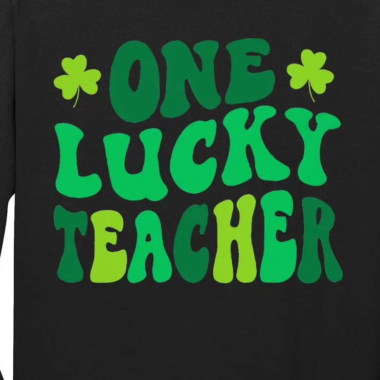 One Lucky Teacher Retro Groovy Shamrock St Patricks Day Tall Long Sleeve T-Shirt