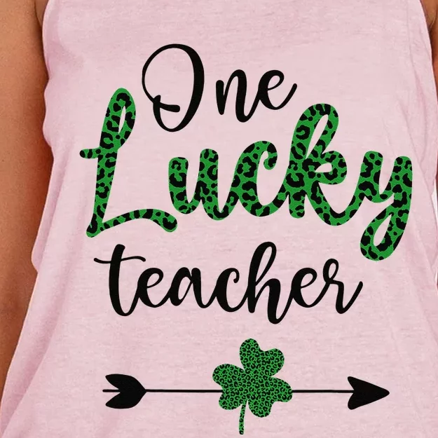 One Lucky Teacher St Patricks Day Gift For Teachers Women's Knotted Racerback Tank