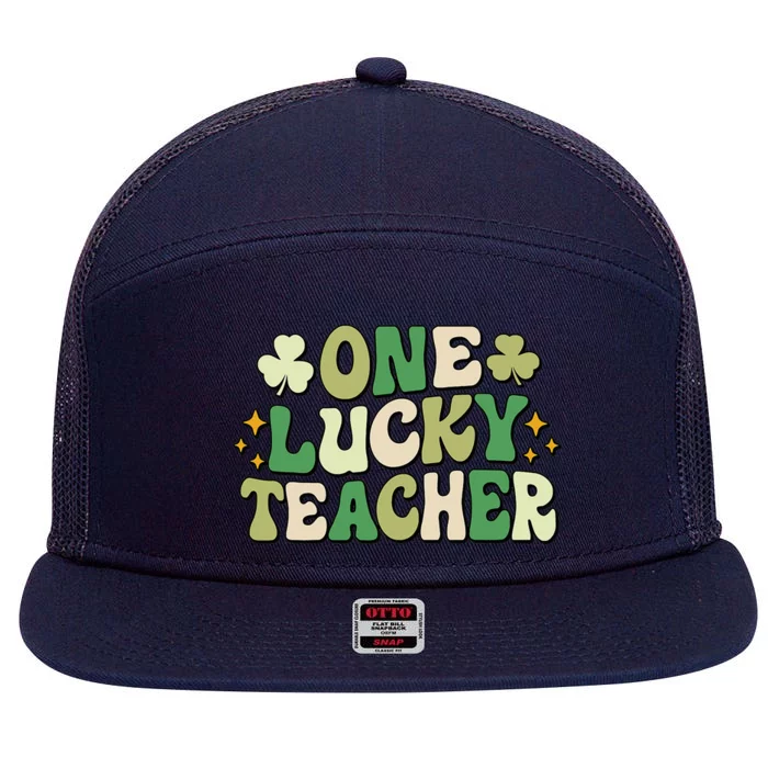 One Lucky Teacher Groovy Retro Teacher St Patrick's Day 7 Panel Mesh Trucker Snapback Hat