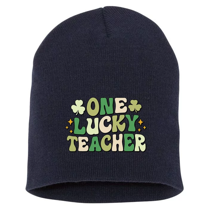 One Lucky Teacher Groovy Retro Teacher St Patrick's Day Short Acrylic Beanie