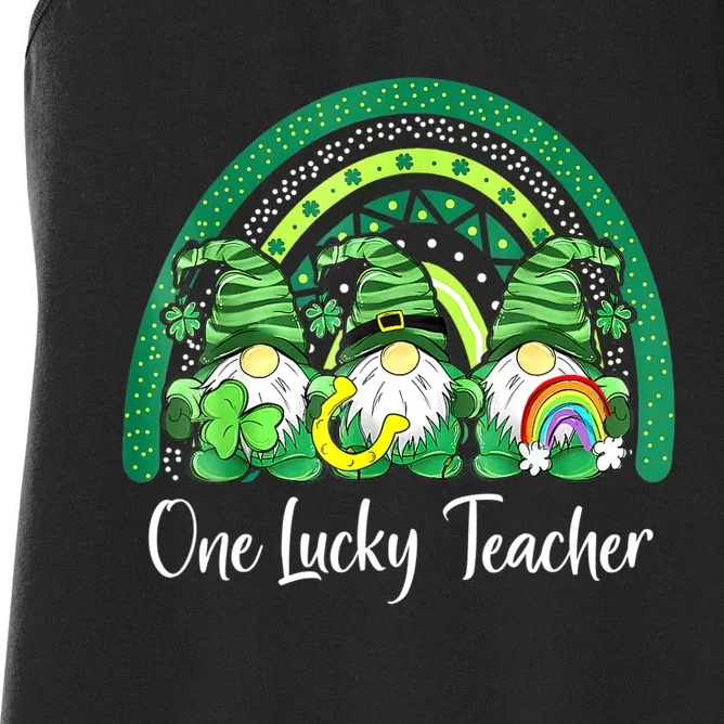 One Lucky Teacher Gnomes Happy St Patricks Day Rainbow Gnome Women's Racerback Tank