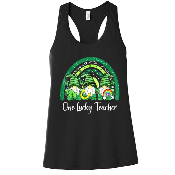 One Lucky Teacher Gnomes Happy St Patricks Day Rainbow Gnome Women's Racerback Tank