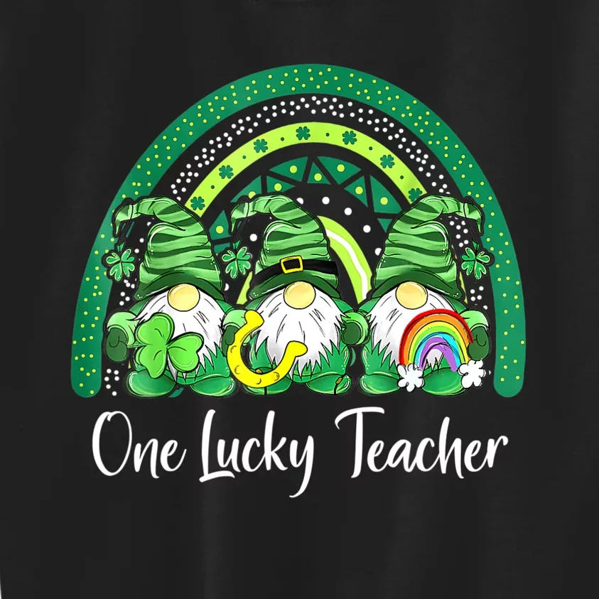 One Lucky Teacher Gnomes Happy St Patricks Day Rainbow Gnome Kids Sweatshirt