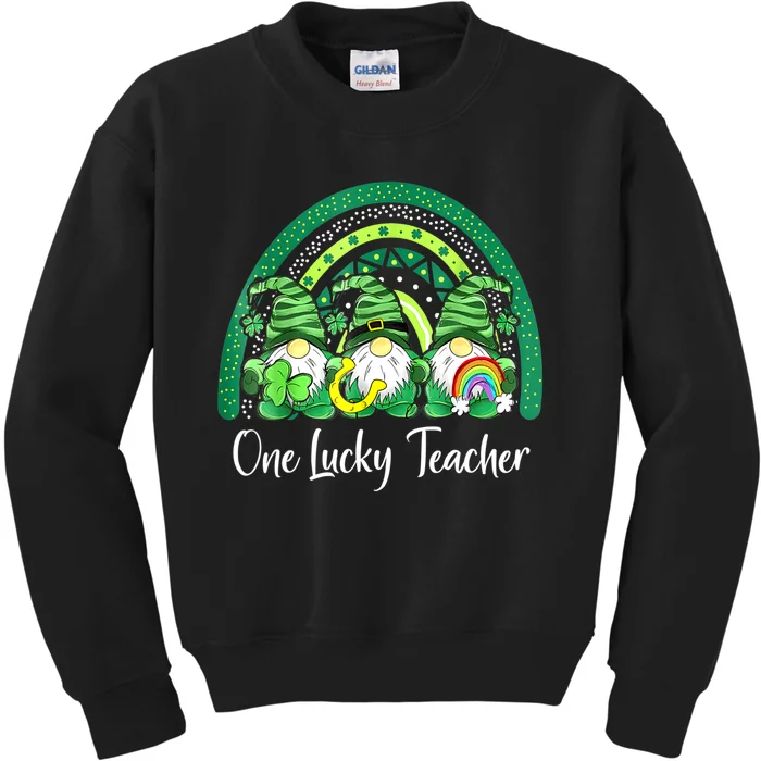 One Lucky Teacher Gnomes Happy St Patricks Day Rainbow Gnome Kids Sweatshirt