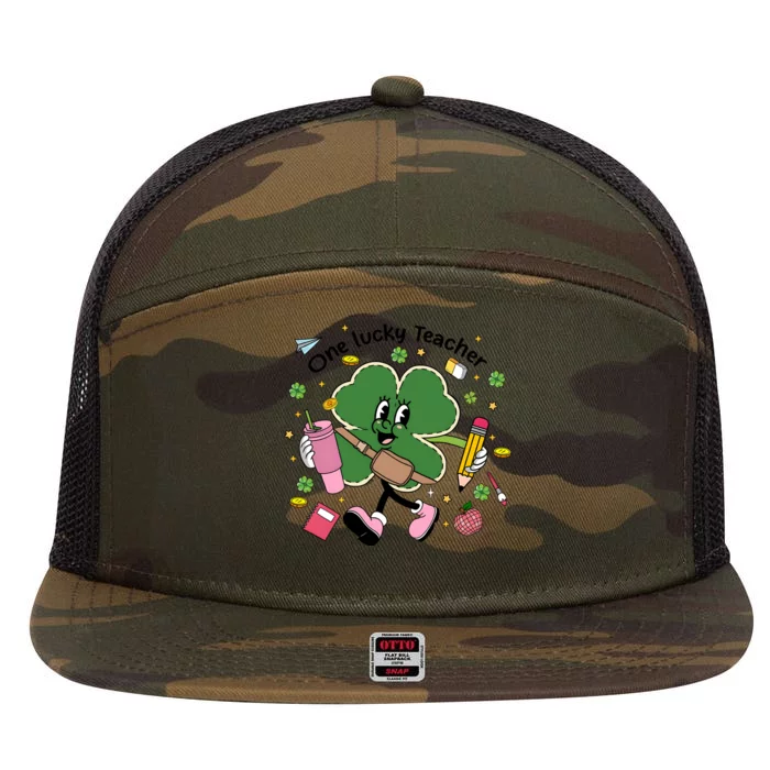 One Lucky Teacher St PatrickS Day 7 Panel Mesh Trucker Snapback Hat