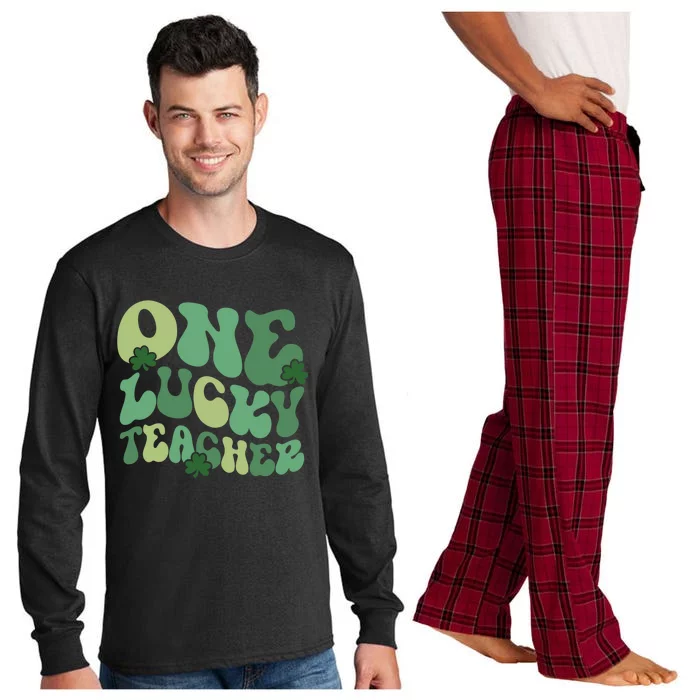 One Lucky Teacher St Patrick S Day Retro Blessed Teacher Gift Long Sleeve Pajama Set