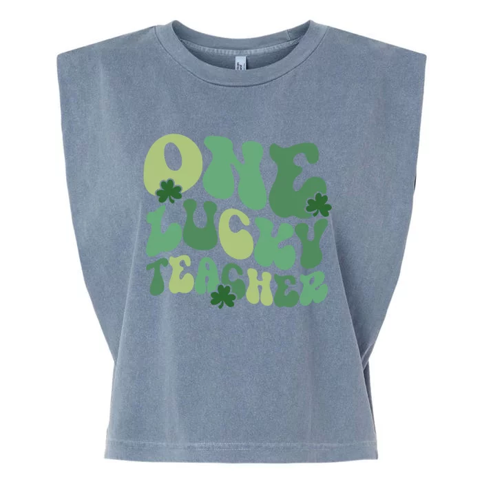 One Lucky Teacher St Patrick S Day Retro Blessed Teacher Gift Garment-Dyed Women's Muscle Tee