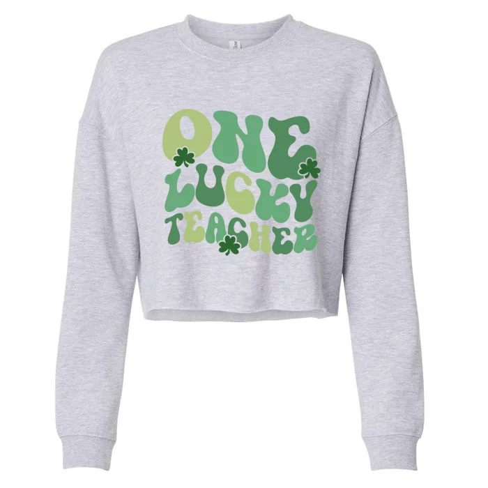 One Lucky Teacher St Patrick S Day Retro Blessed Teacher Gift Cropped Pullover Crew