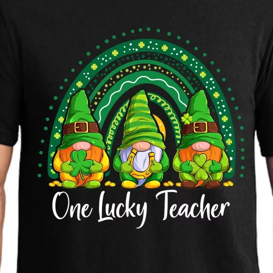 One Lucky Teacher Gnomes Happy St Patricks Day Rainbow Gnome Gift Pajama Set