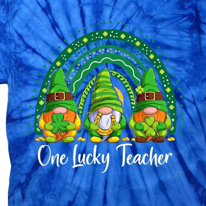 One Lucky Teacher Gnomes Happy St Patricks Day Rainbow Gnome Gift Tie-Dye T-Shirt