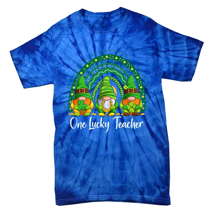 One Lucky Teacher Gnomes Happy St Patricks Day Rainbow Gnome Gift Tie-Dye T-Shirt