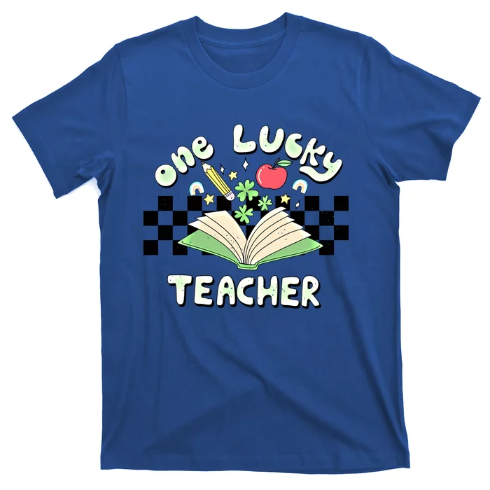 One Lucky Teacher Groovy Retro Saint Patricks Day Teacher Gift T-Shirt