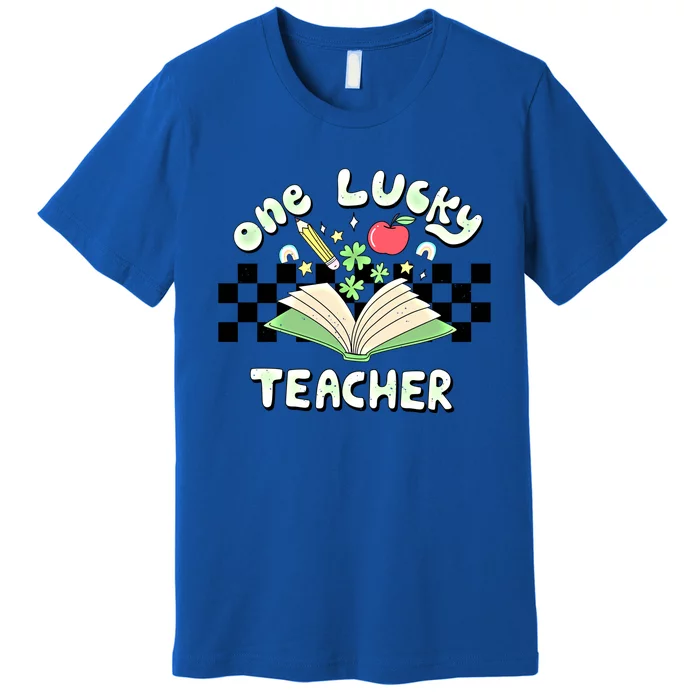 One Lucky Teacher Groovy Retro Saint Patricks Day Teacher Gift Premium T-Shirt