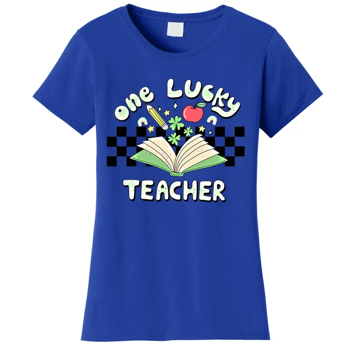 One Lucky Teacher Groovy Retro Saint Patricks Day Teacher Gift Women's T-Shirt