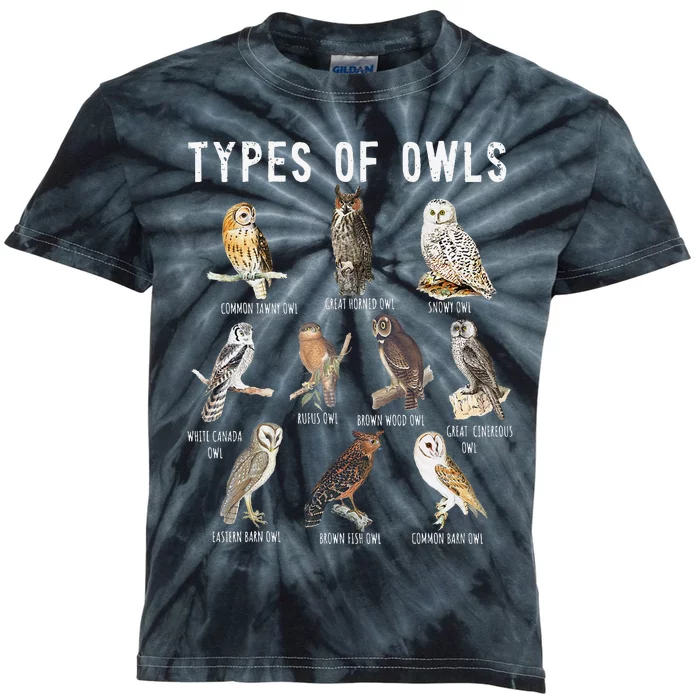 Owl Lover Types Of Owls Owls Of World Owl Kids Tie-Dye T-Shirt