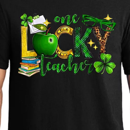 One Lucky Teacher Happy St Patrick's Day Shamrock Leopard Gift Pajama Set