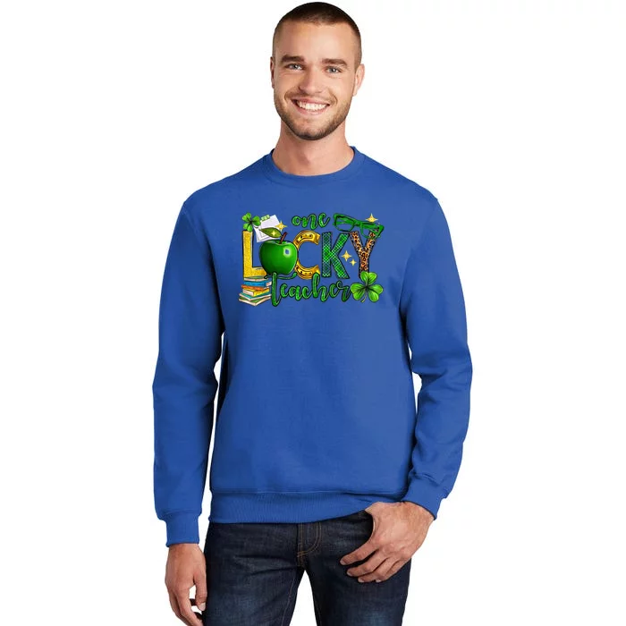 One Lucky Teacher Happy St Patrick's Day Shamrock Leopard Gift Sweatshirt