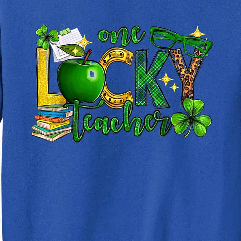 One Lucky Teacher Happy St Patrick's Day Shamrock Leopard Gift Sweatshirt