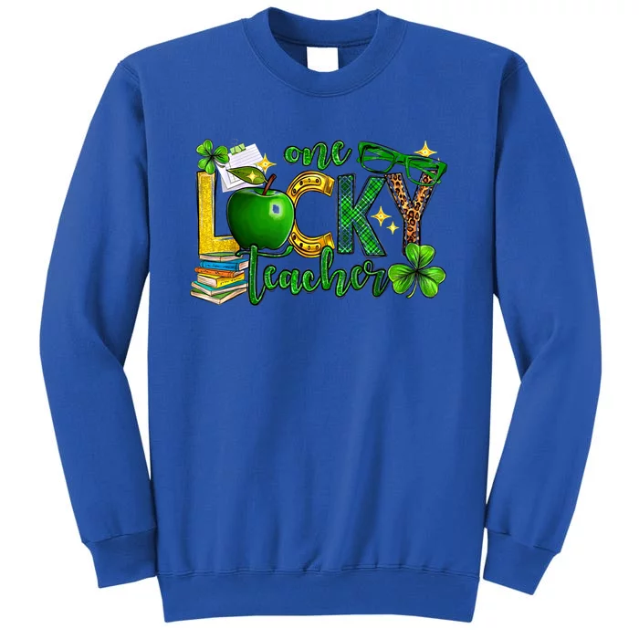 One Lucky Teacher Happy St Patrick's Day Shamrock Leopard Gift Sweatshirt