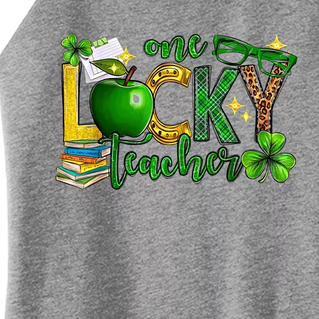 One Lucky Teacher Happy St Patrick's Day Shamrock Leopard Gift Women’s Perfect Tri Rocker Tank