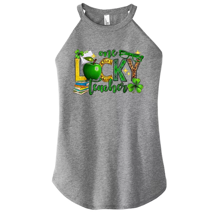 One Lucky Teacher Happy St Patrick's Day Shamrock Leopard Gift Women’s Perfect Tri Rocker Tank