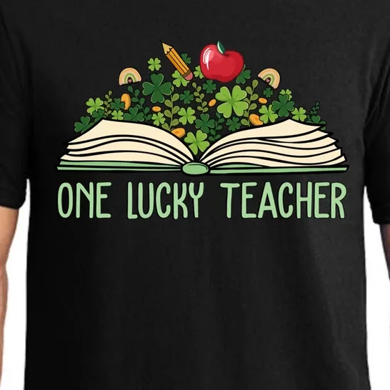 One Lucky Teacher Shamrock Book St Patricks Day Teacher Gift Pajama Set