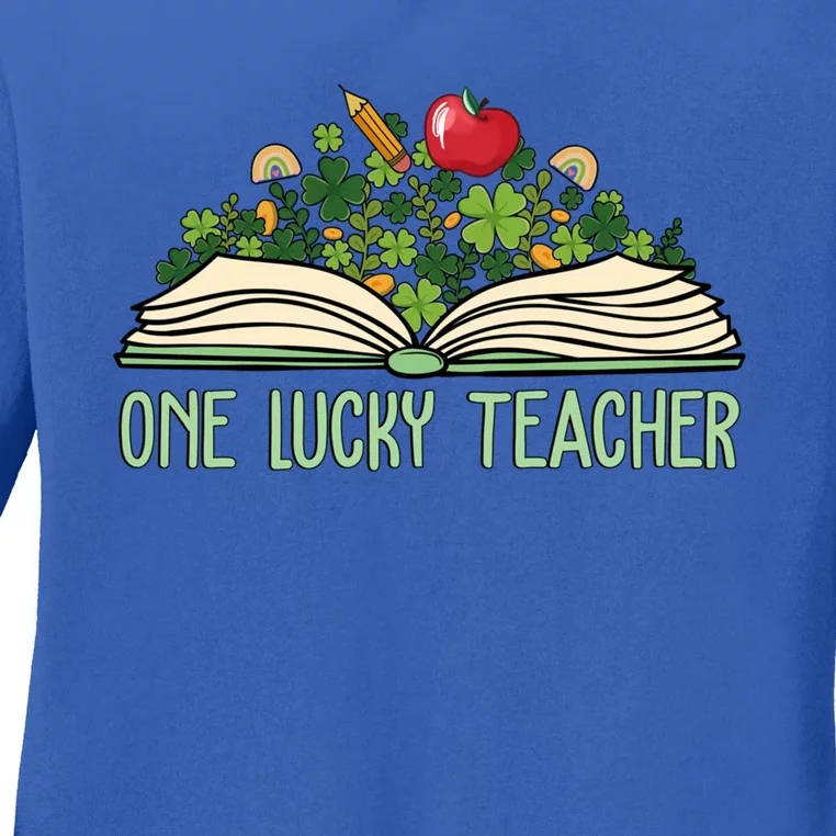 One Lucky Teacher Shamrock Book St Patricks Day Teacher Gift Ladies Long Sleeve Shirt