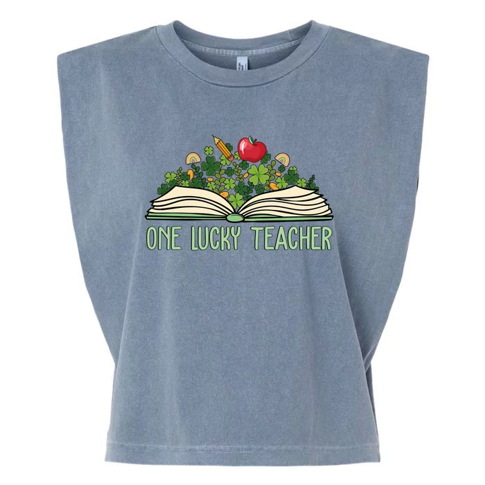 One Lucky Teacher Shamrock Book St Patricks Day Teacher Gift Garment-Dyed Women's Muscle Tee