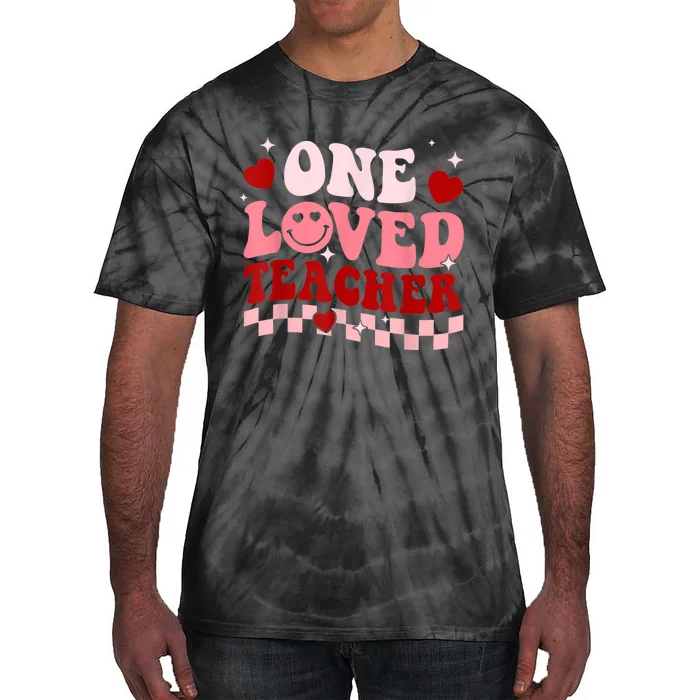 One Loved Teacher Groovy Retro Happy Valentines Day Boy Girl Tie-Dye T-Shirt