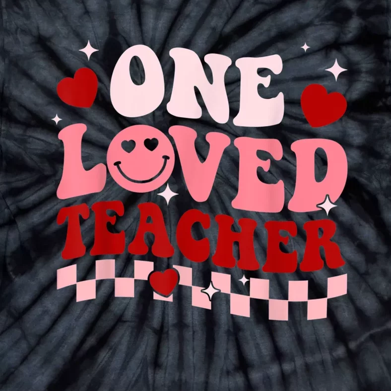 One Loved Teacher Groovy Retro Happy Valentines Day Boy Girl Tie-Dye T-Shirt