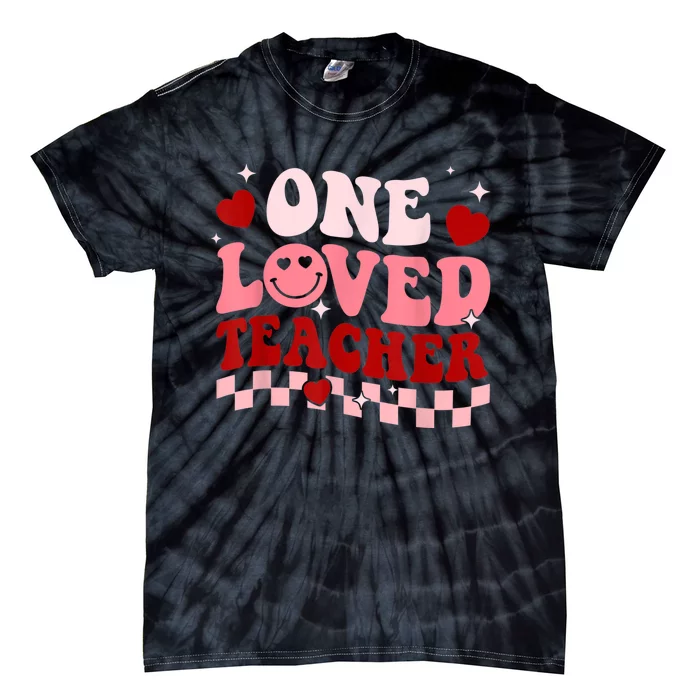 One Loved Teacher Groovy Retro Happy Valentines Day Boy Girl Tie-Dye T-Shirt