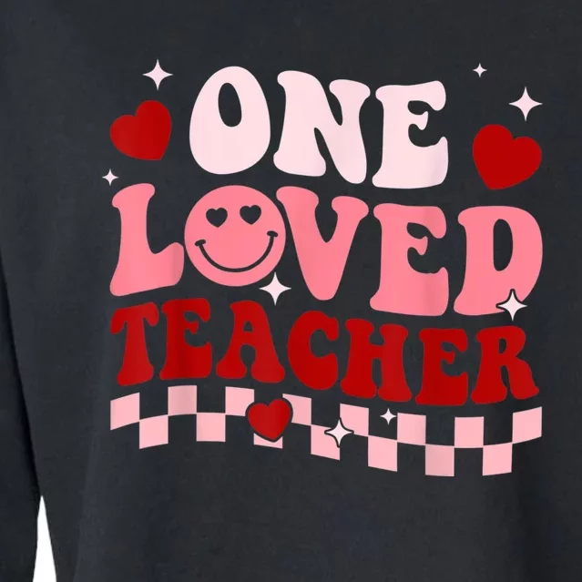 One Loved Teacher Groovy Retro Happy Valentines Day Boy Girl Cropped Pullover Crew