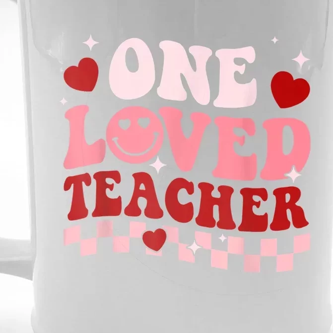 One Loved Teacher Groovy Retro Happy Valentines Day Boy Girl Front & Back Beer Stein