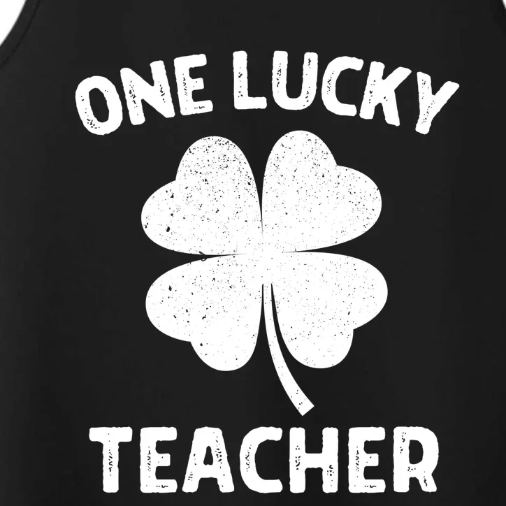 One Lucky Teacher St Patricks Day Green Shamrock Leaf Performance Tank