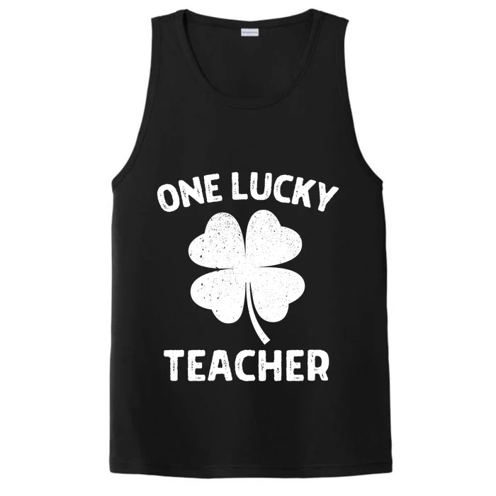 One Lucky Teacher St Patricks Day Green Shamrock Leaf Performance Tank