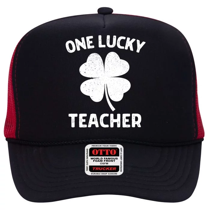 One Lucky Teacher St Patricks Day Green Shamrock Leaf High Crown Mesh Trucker Hat