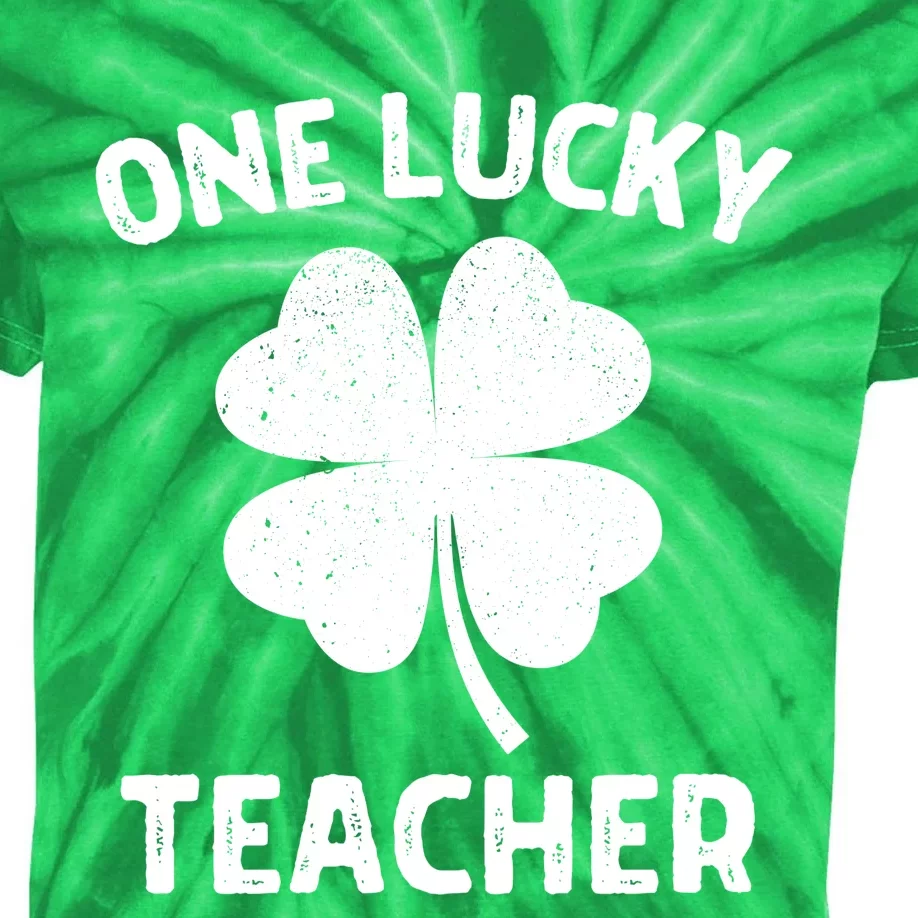 One Lucky Teacher St Patricks Day Green Shamrock Leaf Kids Tie-Dye T-Shirt