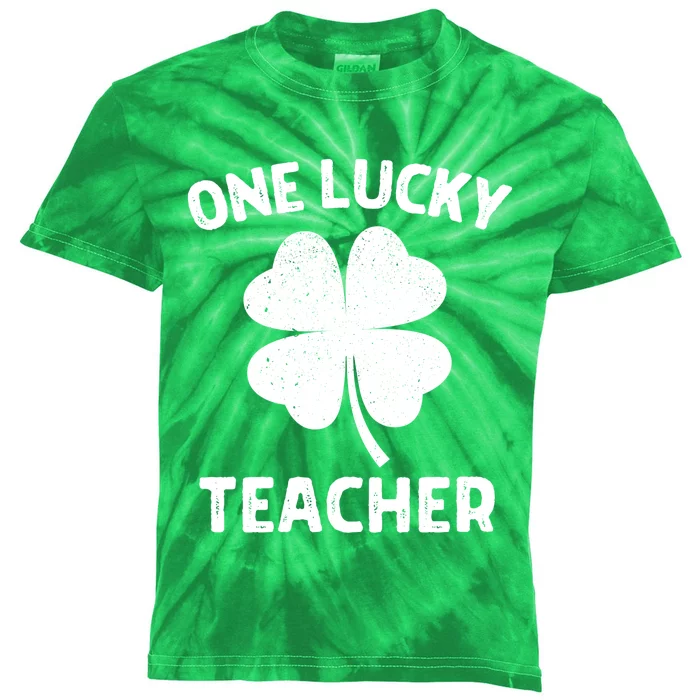 One Lucky Teacher St Patricks Day Green Shamrock Leaf Kids Tie-Dye T-Shirt