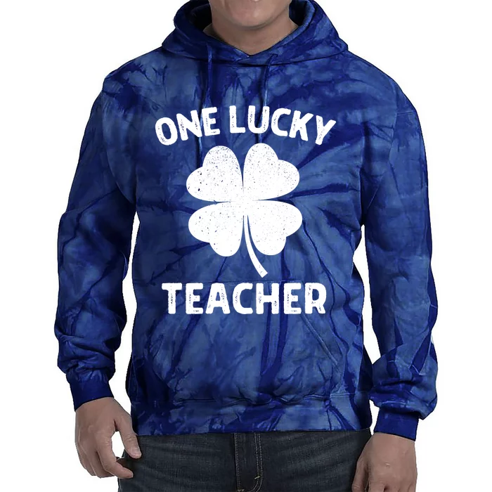 One Lucky Teacher St Patricks Day Green Shamrock Leaf Tie Dye Hoodie