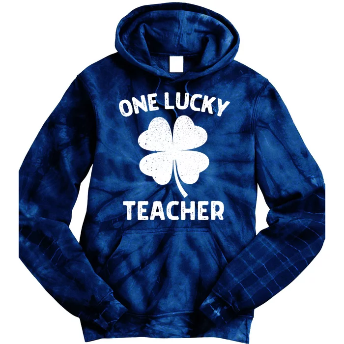 One Lucky Teacher St Patricks Day Green Shamrock Leaf Tie Dye Hoodie