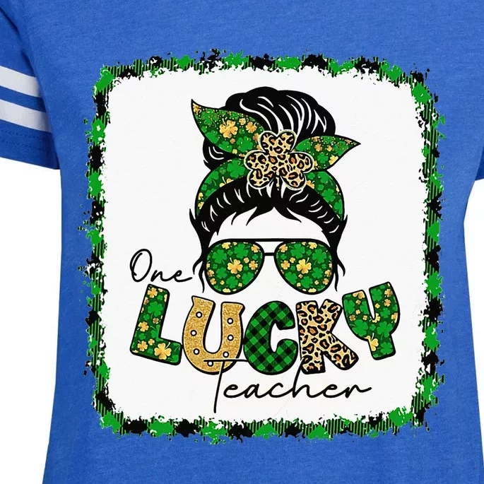 One Lucky teacher Messy Bun St Patrick's Day Funny Enza Ladies Jersey Football T-Shirt