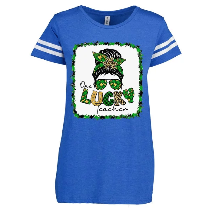 One Lucky teacher Messy Bun St Patrick's Day Funny Enza Ladies Jersey Football T-Shirt