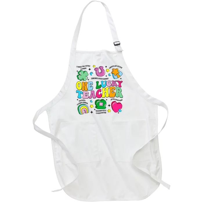 One Lucky Teacher Retro Teacher St Patricks Day Teaching Full-Length Apron With Pocket