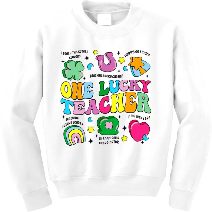 One Lucky Teacher Retro Teacher St Patricks Day Teaching Kids Sweatshirt