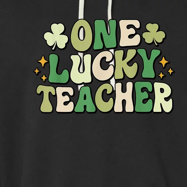 One Lucky Teacher Groovy Retro Teacher St Patrick's Day Garment-Dyed Fleece Hoodie